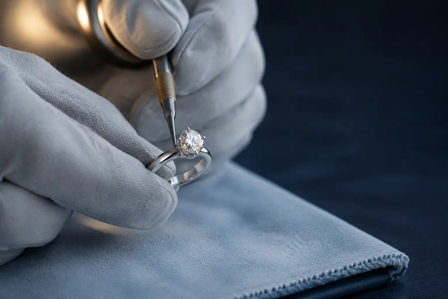 Master jeweler setting a diamond ring